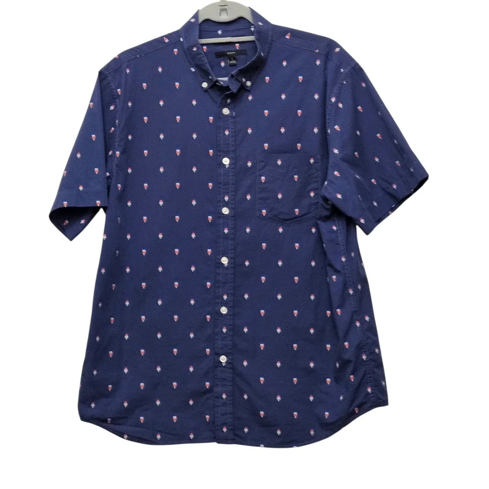 Banana Republic Mens Slim Fit Short Sleeve Button Down Shirt Size L Popsicle